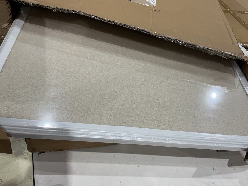 Condition photo showing Good Condition for u brands bulletin board, 18 x 24 inch linen fabric pin board, farmhouse white wood style frame, wall message center & vision board for farmhouse decor, home office, classroom, includes push pins 24"x18" natural linen