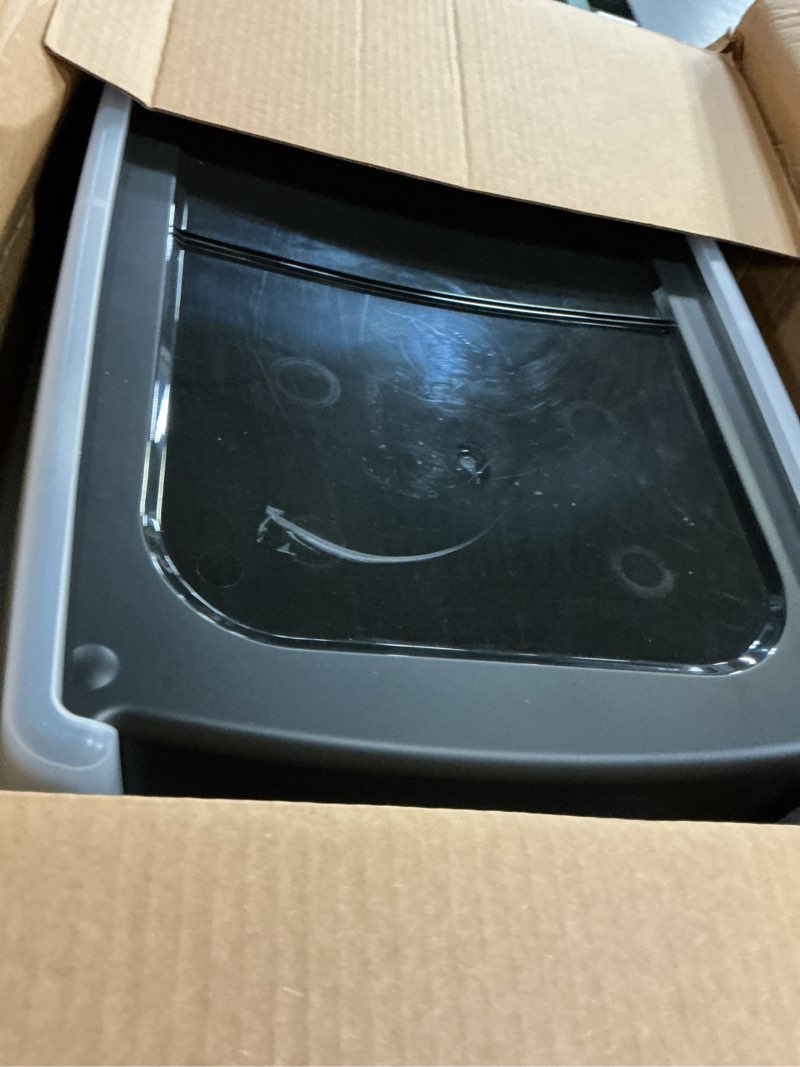Condition photo showing As Is for iris usa cat litter box xx-large open top with high sided walls tall scatter shield scoop included easy clean plastic pan for big cats kittens multi-cat households 30"l x 20"w x 14"h black xxl black