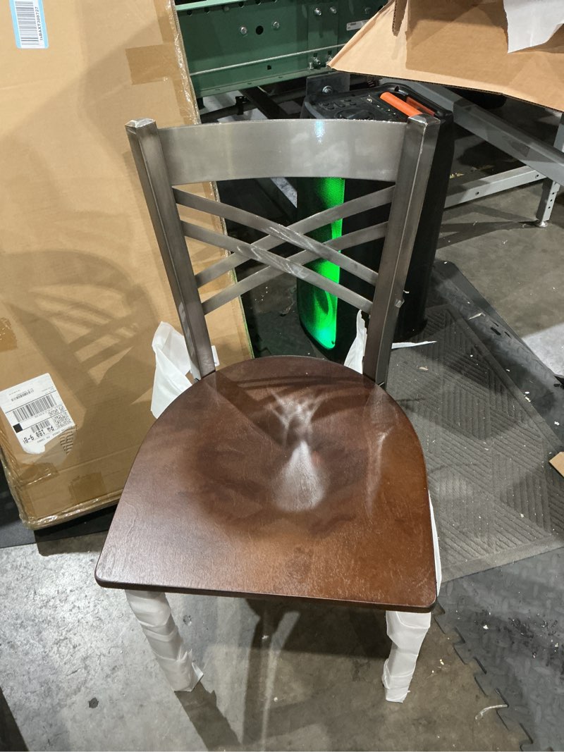 Condition photo showing Good Condition for flash furniture hercules series clear coated ''x'' back metal restaurant chair - cherry wood seat