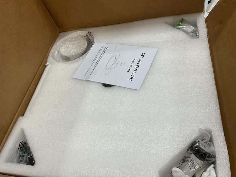 Condition photo showing New/Like New for 42" Retractable Ceiling Fan with Lights, Slim Fandelier Ceiling Fans with Lights and Remote, Dimmable 6 Speed Silent Modern Ceiling Fan with Light for Bedroom Living Room Kitchen-White