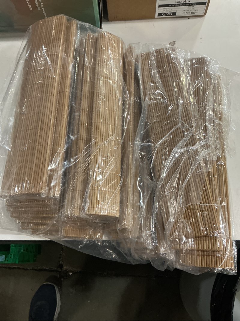 Condition photo showing New/Like New for set of 24 bamboo placemats 15.8x12 inch sushi rolling mat japanese style wicker placemats washable heat resistant table mats for dinner kitchen wedding party(bamboo color) bamboo color 24