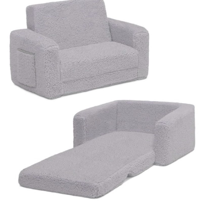 delta children cozee flip-out sherpa 2-in-1 convertible chair to lounger for kids, grey