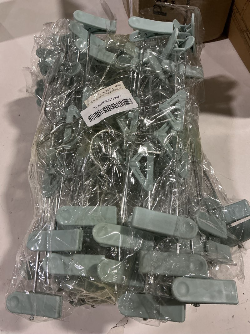 Condition photo showing New/Like New for Pant Skirt Hangers with Clips 50 Pack - Space Saving Stackable Shorts Hangers with Clips - Non-Slip, Adjustable for Women, Kids, Men, Children, Blue Blue 50pcs