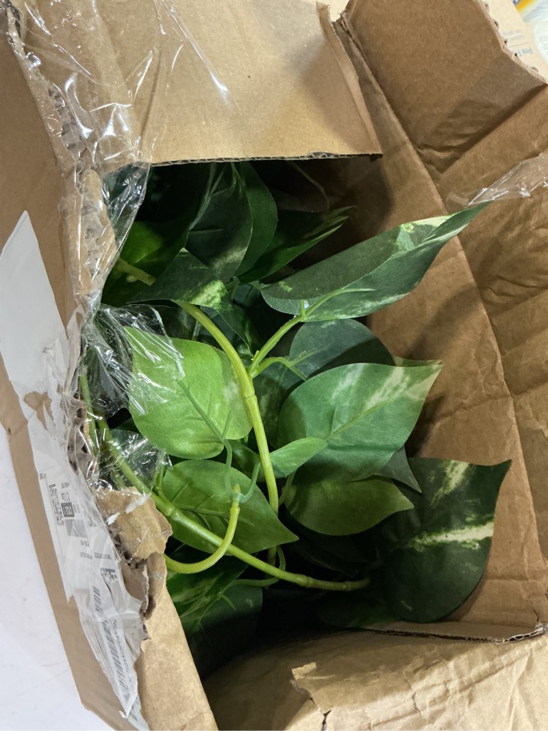 Condition photo showing Good Condition for fake pothos hanging plant - 33" artificial silk ivy vine with pot, realistic faux greenery for indoor home office bathroom decor, low maintenance hanging plant decoration - golden green