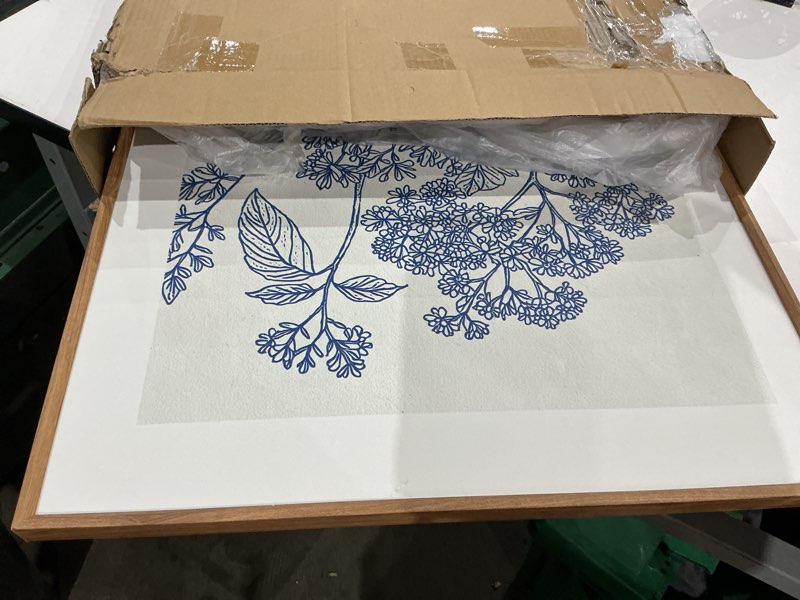 Condition photo showing Good Condition for large classic chinoiserie flower framed canvas wall art set,minimalist blue and white floral wall decor,navy watercolor botanical blossom artwork for living room,bedroom-24 x36 x3 classic chinoiserie flower wall art 24"l x 36"w