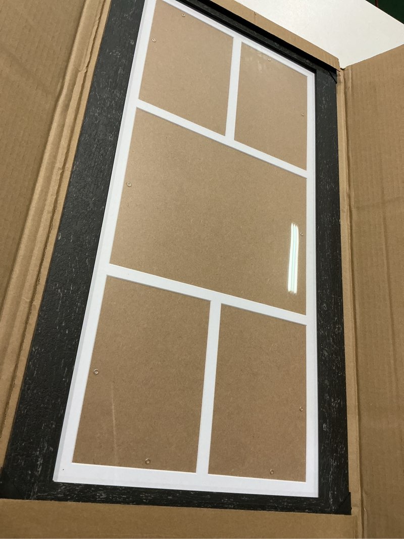 Condition photo showing Good Condition for 11x23 picture frame display 5 opening 5x7 and 8x10 picture frame collage,multi photo frame with mat,plexiglass,horizontal and vertical formats for wall decor,black wood grain black 11x23 - (4 open5x7+1 open8x10?