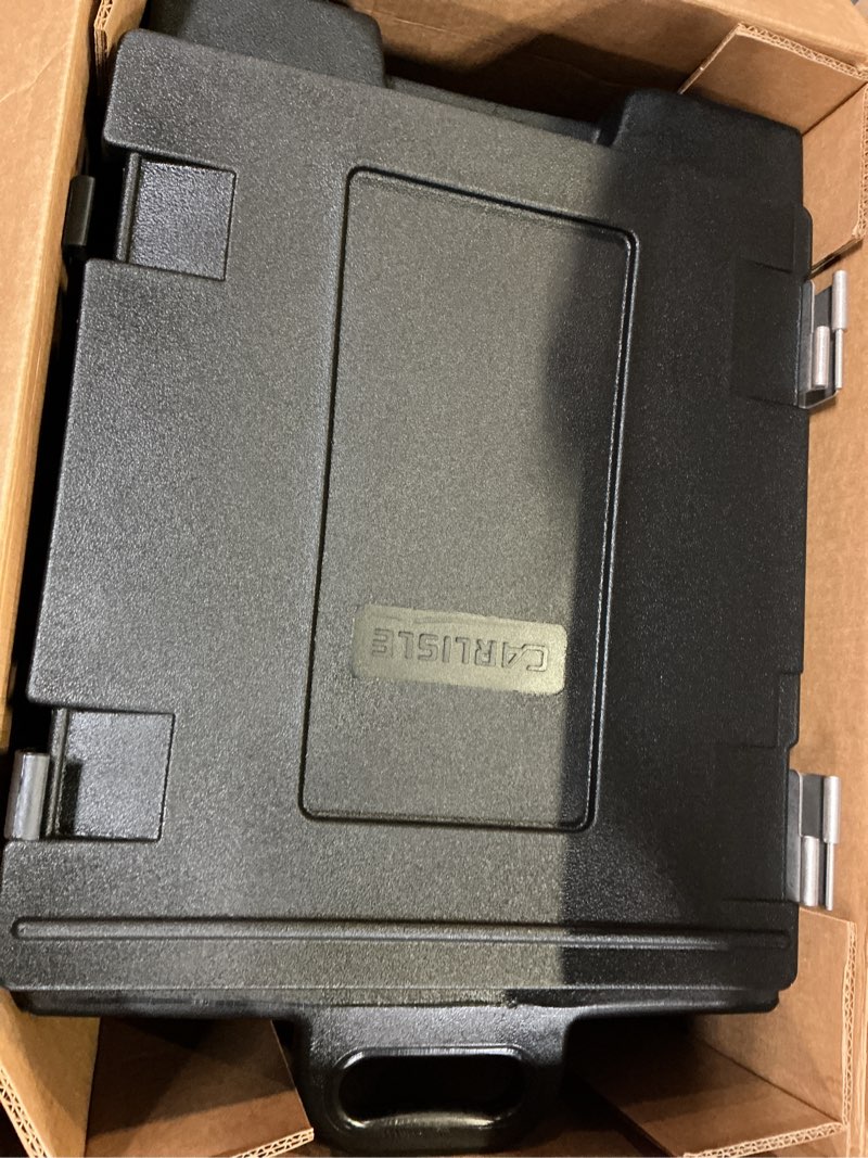 Condition photo showing Good Condition for carlisle foodservice products cateraide front loading insulated food pan carrier, for storage and transport of food, 5 pan capacity, 25.25" x 24.25" x 17", 1 count, black black 5 pan capacity