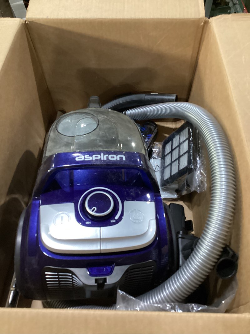 Condition photo showing As Is for Aspiron Canister Vacuum Cleaner, 40Kpa Bagless Vacuum Cleaners, 4QT Large Dust Cup, Double HEPA Filter, Retractable Cord, 1600W Lightweight Vacuum Cleaner with 5 Tools for Hard Floors, Cobalt