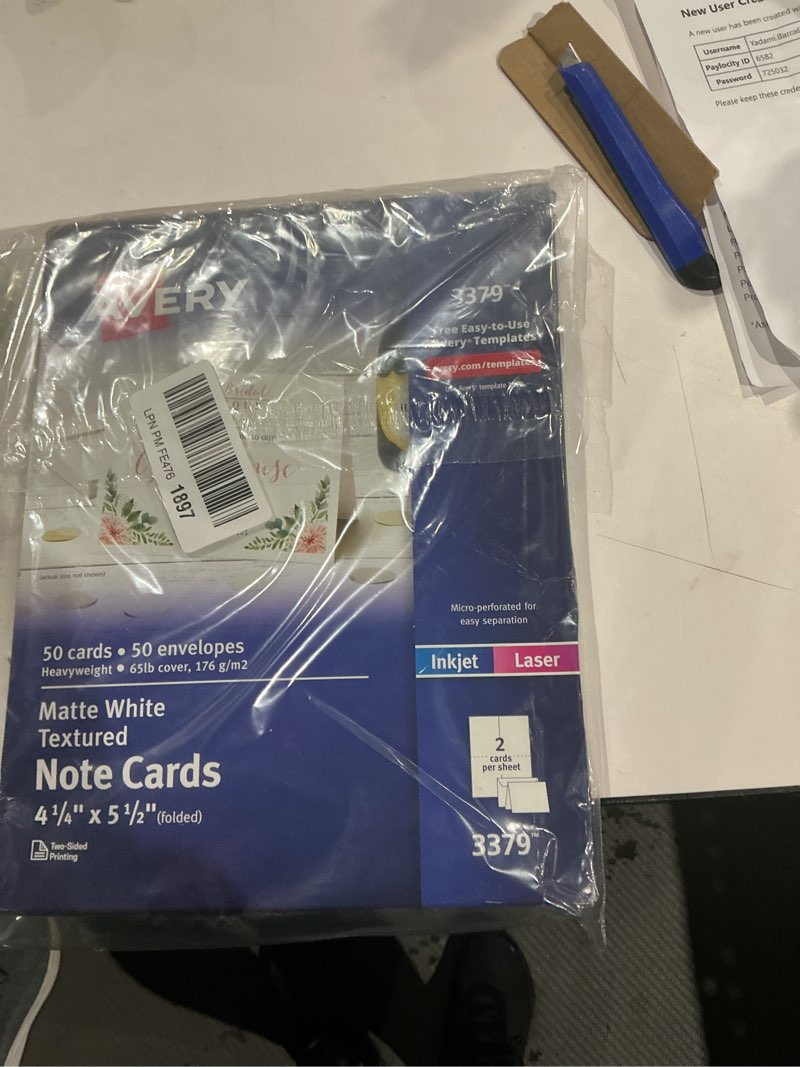 Condition photo showing Good Condition for Avery Printable Note Cards, Envelopes Included, 4.25" x 5.5", Textured White, Laser & Inkjet Compatible, 50 Blank Cards Total, Great for Product Branding, Marketing, and More (3379) 4.25-Inch x 5.5-Inch 50 cards