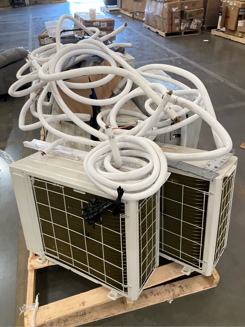 Condition photo showing As Is for gm palet lot, bulk sell palet air conditioning set. 8 full air conditioning units + 1 fan and misc accessories  (incomplete )
