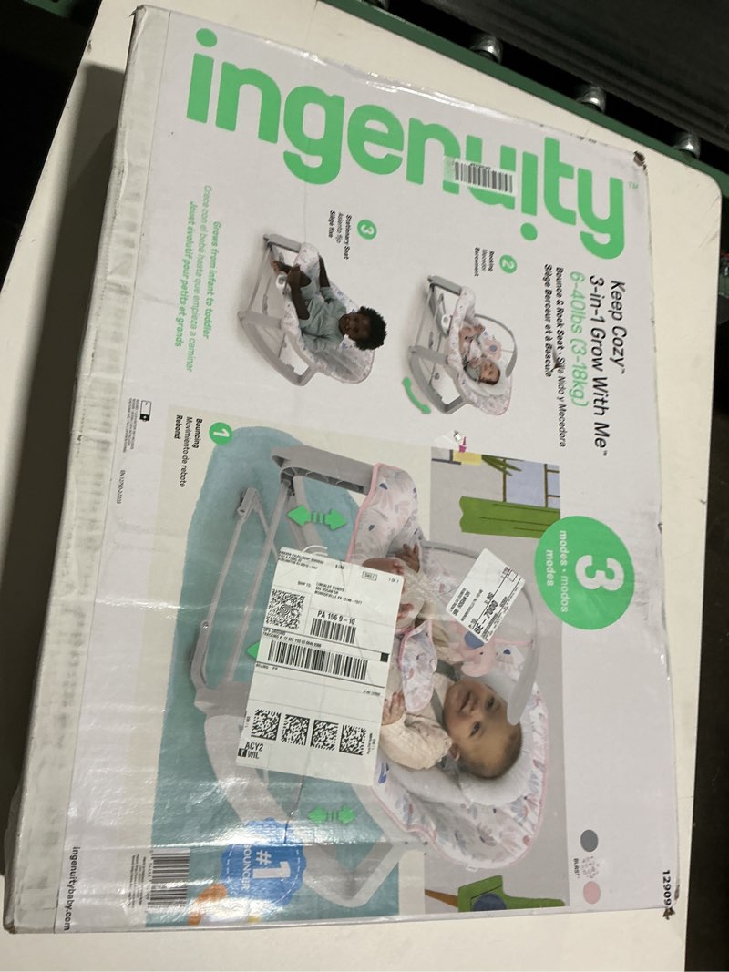 Condition photo showing New/Like New for Ingenuity Keep Cozy 3-in-1 Grow with Me Vibrating Baby Bouncer Seat & Infant to Toddler Rocker, Vibrations & -Toy Bar, 0-30 Months Up to 40 lbs (Pink Burst)