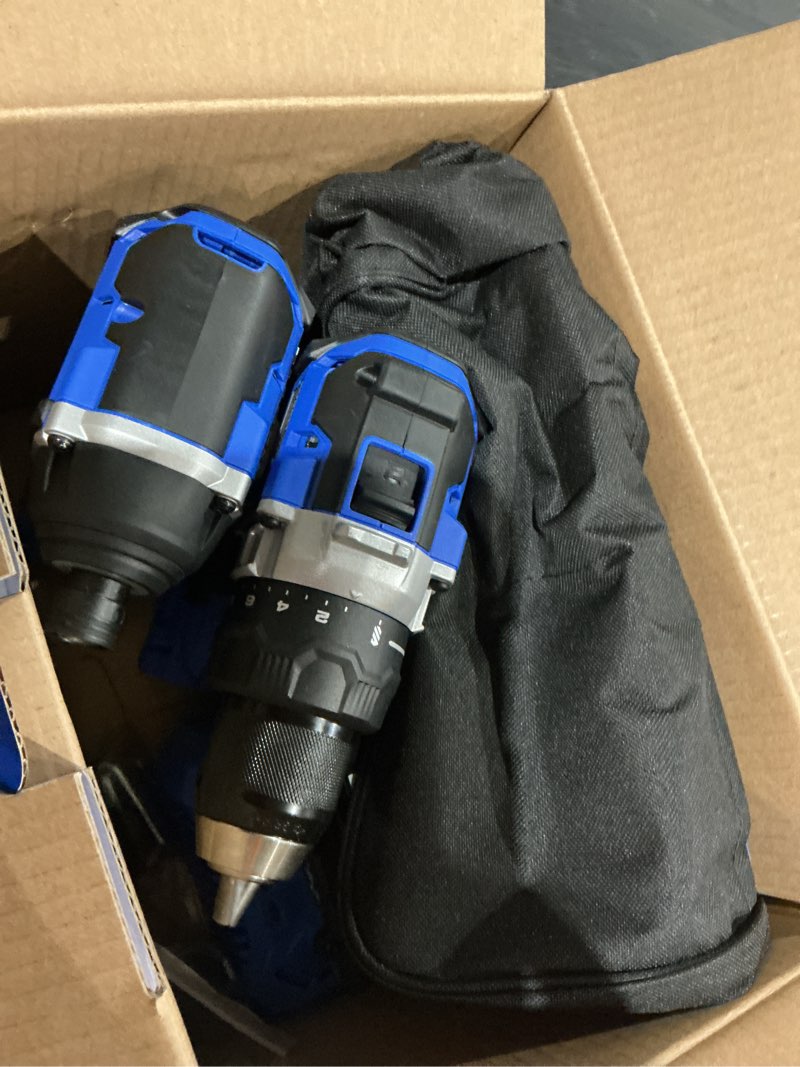 Condition photo showing As Is for kobalt 24-volt 2-tool brushless power tool combo kit with soft case (1-battery included and charger included)
