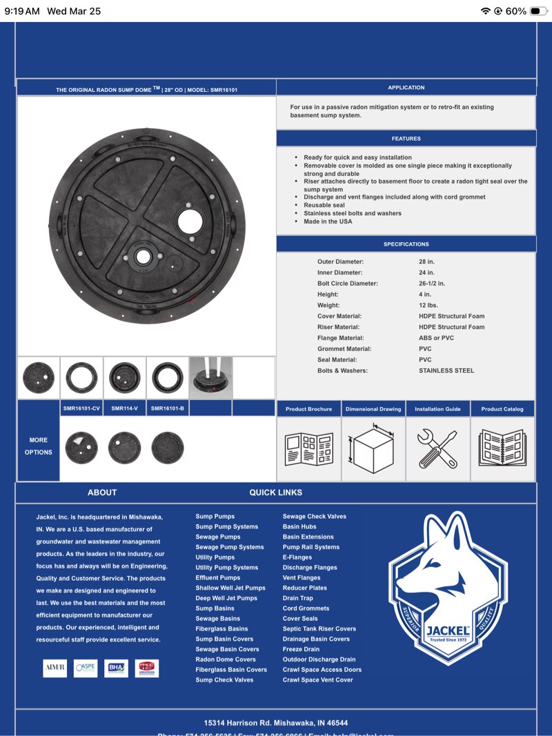 jackel the original radon/sump dome (model: smr114-v) (1)