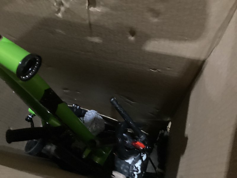 Condition photo showing As Is for used incomplete huffy upshot 12/16/20 inch boy's bike for kids, multiple color options available, removable training wheels, bmx design, designed for growth, durable construction, ez build assembly lime green 20 inch