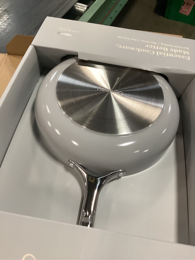 Condition photo showing New/Like New for caraway nonstick ceramic sauté pan with lid (4.5 qt, 11.8") - non toxic, ptfe & pfoa free - oven safe & compatible with all stovetops (gas, electric & induction) - gray