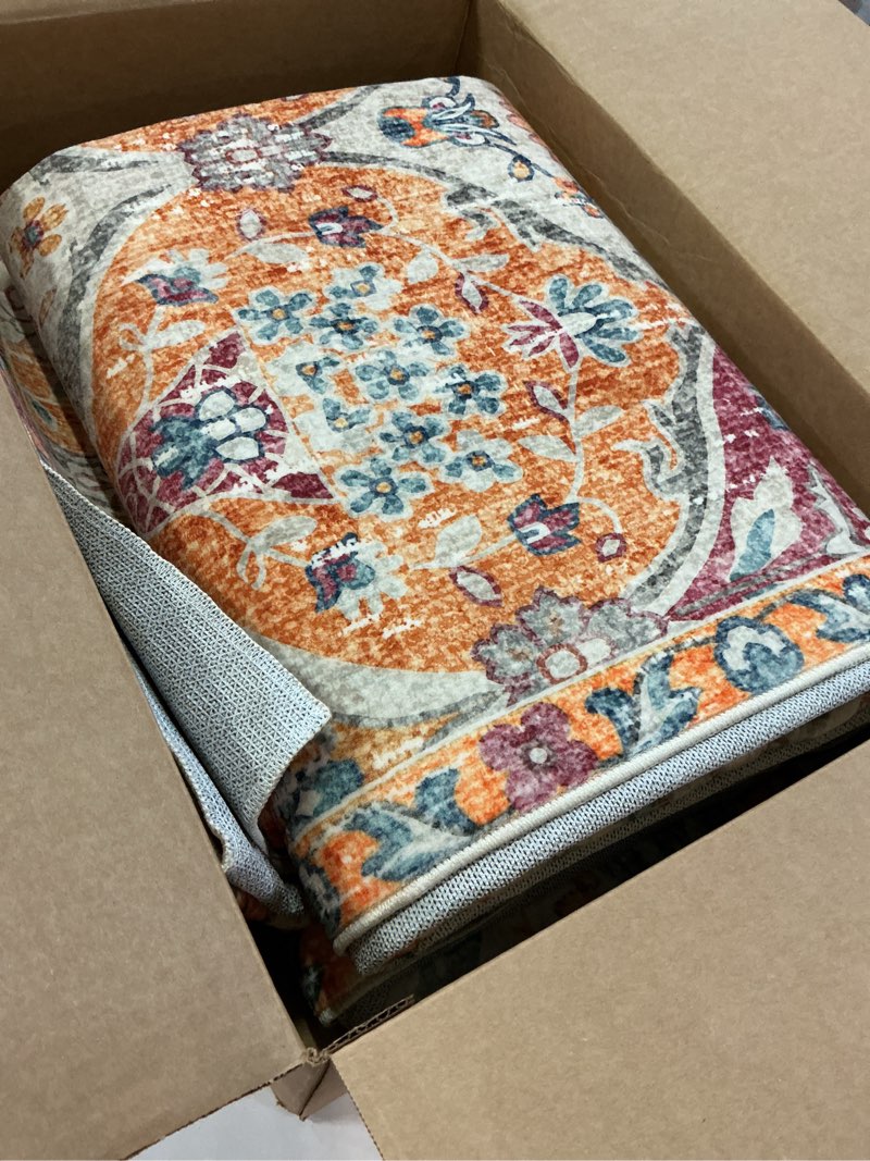 Condition photo showing Good Condition for lahome moroccan washable area rugs 8x10, 8x10 rugs for living room bedroom, ultra-thin oriental non-slip foldable non shedding accent large carpet for office dining room elise, cream/multi 01-cream/multi 8' x 10' (rectangular)