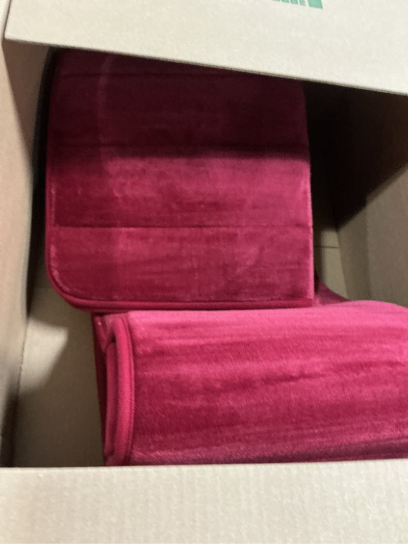 Condition photo showing As Is for buganda memory foam bath mat, 70" x 24", ultra soft and non-slip bathroom rugs, water absorbent and machine washable bath rug runner for bathroom, shower, and tub, burgundy burgundy rectangular 70" x 24"