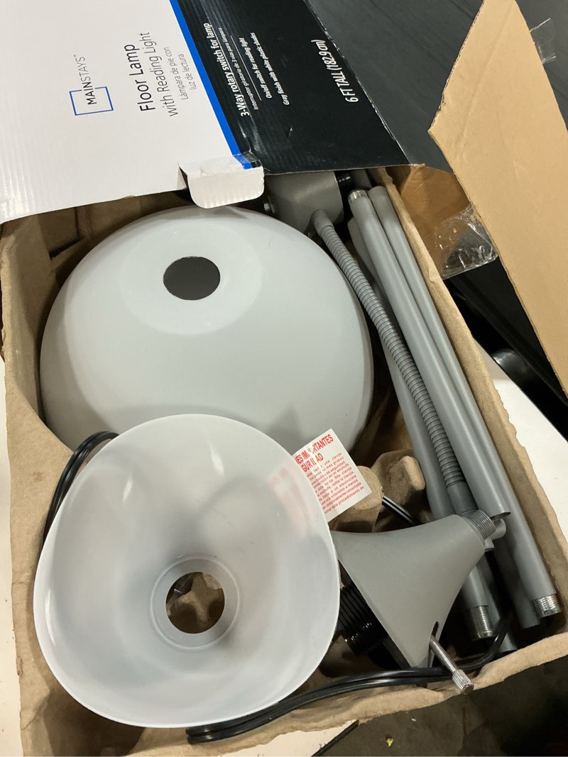 Condition photo showing As Is for mainstays 72‘’ gray combo floor lamp with reading lamp  modern design