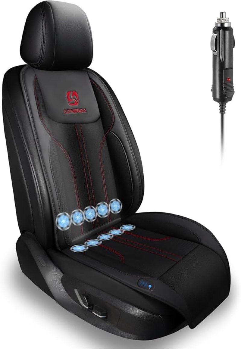 Cooling Car Seat Cushion Front Seat,12V&24V Cooling Seat Cover for Cars with 10 Fans,Rapid Cooling with Automatic Start and Pause Seat Cushion (Black)