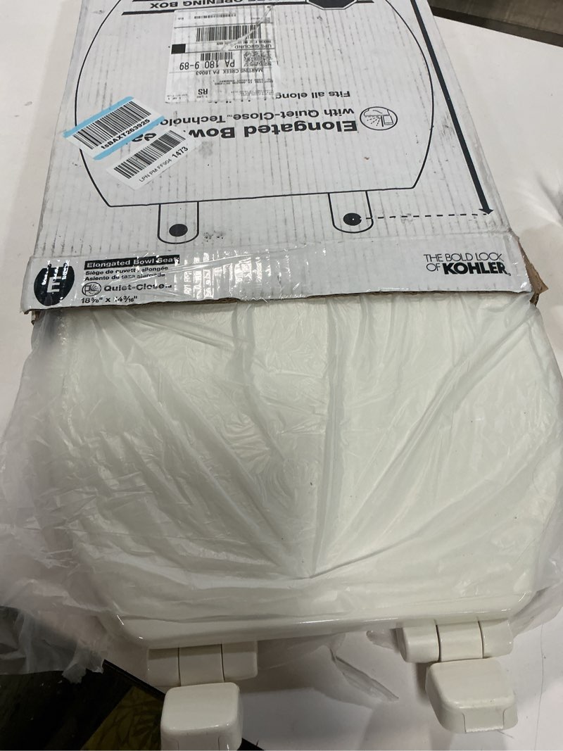 Condition photo showing Good Condition for KOHLER 20454-96 Ridgewood Elongated Soft Close Toilet Seat, Quiet Close, Wood Toilet Seat, Home Essentials, Biscuit Biscuit Toilet Seat