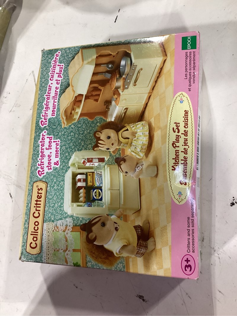 Condition photo showing As Is for calico critters - kitchen play set - dollhouse furniture sets | cook up family dinners with a stove, sink and tiny utensils - detailed pieces that make mealtime stories come alive, ages 3+ small kitchen play set
