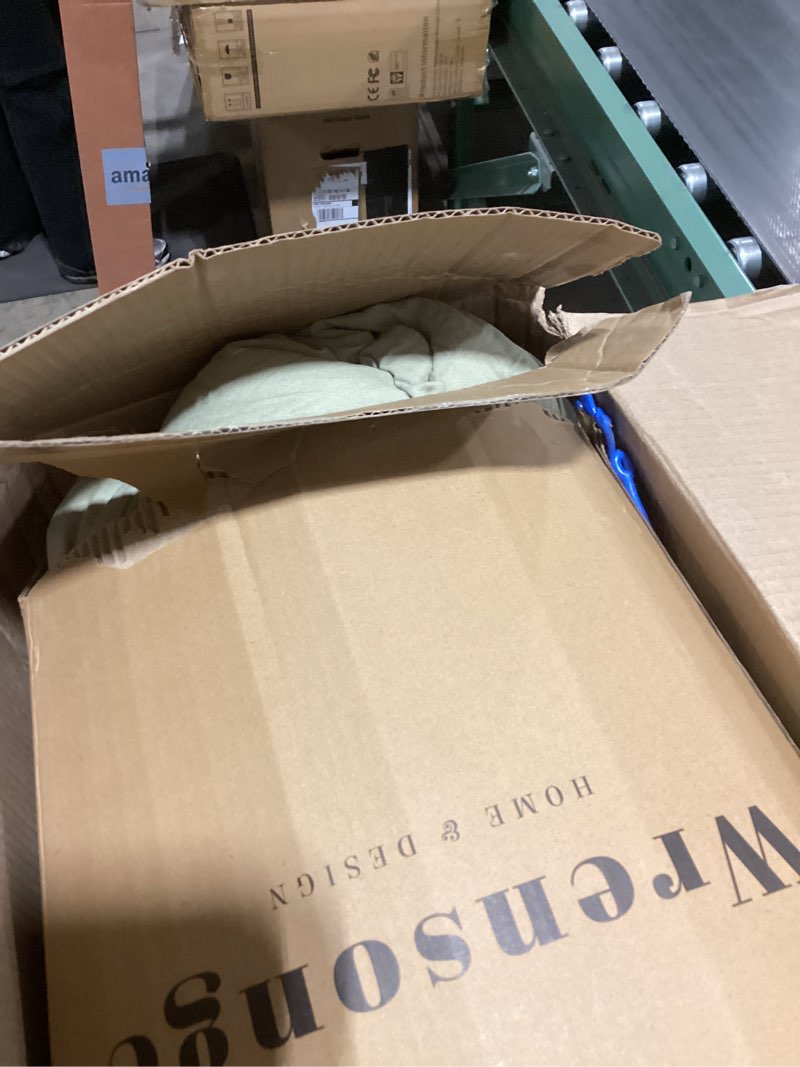 Condition photo showing As Is for WRENSONGE King Size Comforter Set- 7 Pieces Soft Sage Green Bed in a Bag King with Fitted Sheet, Flat Sheet, 2 Pillow Shams, and 2 Pillowcases- Warm Bed Set for All Season Sage Green King(102"*90")