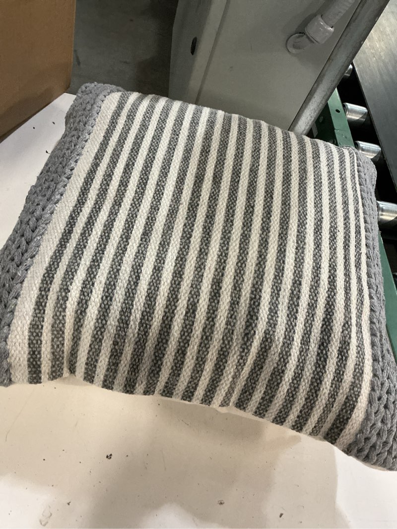 Condition photo showing As Is for lr home micah 20" x 20" gray/ivory striped cotton blend adult decorative throw pillow