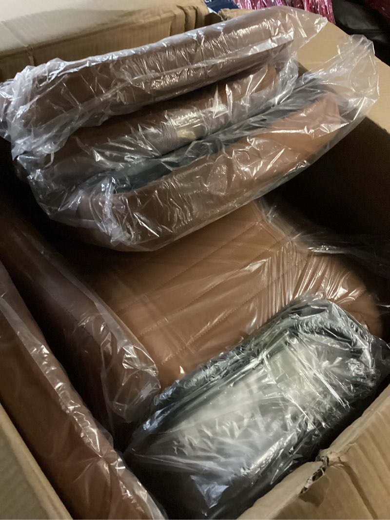 Condition photo showing Good Condition for Sweetcrispy Dining Chairs Set of 4, Upholstered Mid Century Modern Kitchen Accent Chairs with Faux Leather Cushion Seat & Metal Legs for Home Office, Living Room - Brown