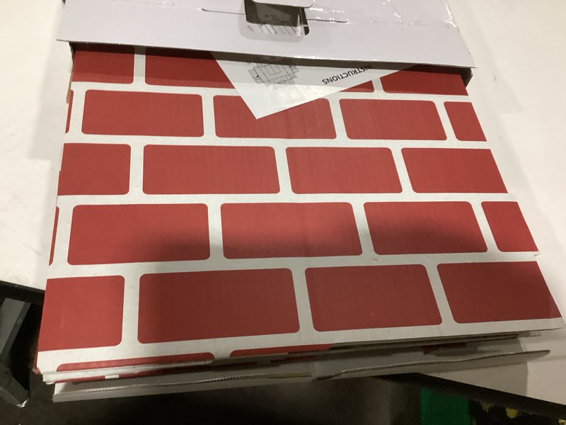 Condition photo showing Good Condition for Christmas Santa Claus Fireplace Chimney Cardboard Giant Red Brick Cardboard 3D Fireplace Fake Centerpiece for Christmas Party Backdrop Decoration 44 x 27 x 7 Inches