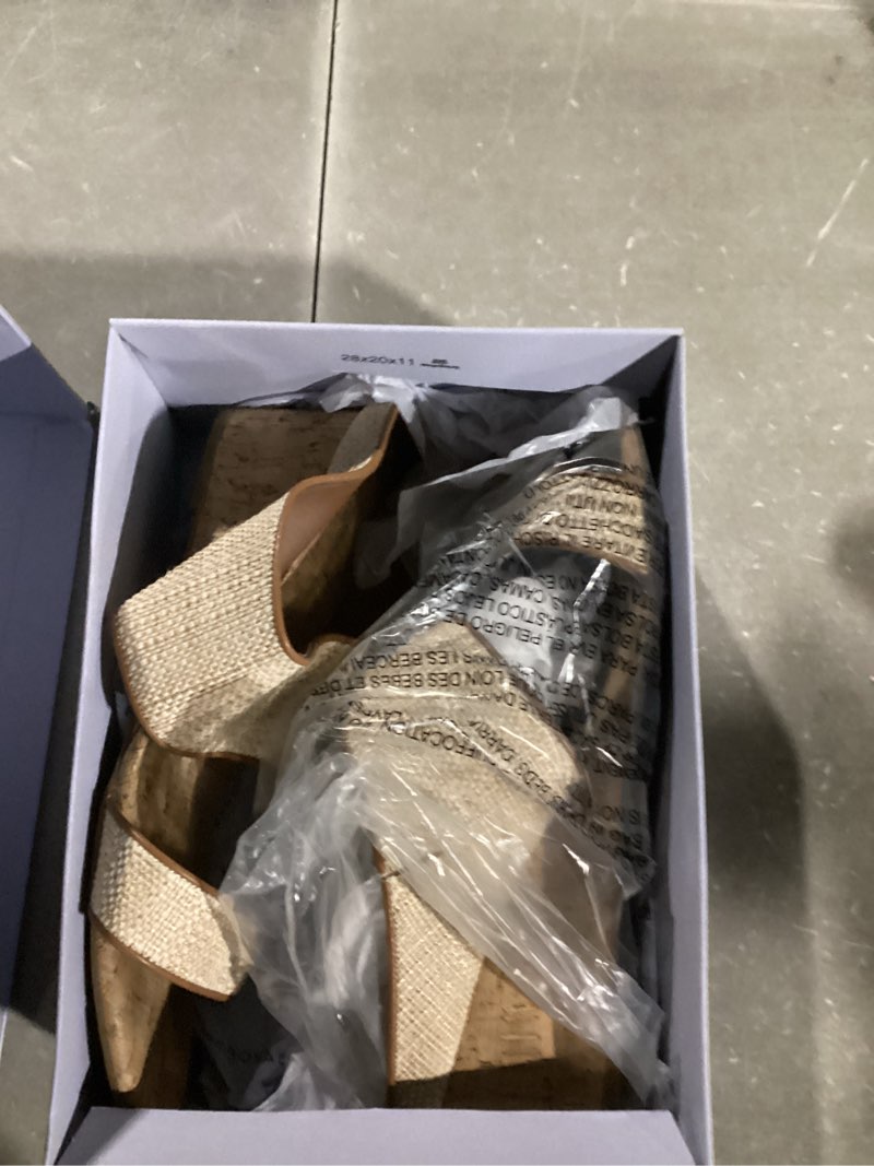 Condition photo showing Good Condition for Aerosoles womens WheelerWedge Sandal 12 Wide Natural/Tan Raffia/Cork