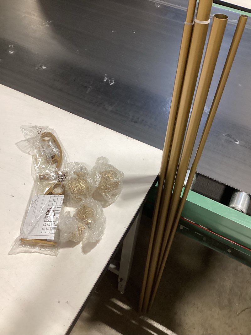 Condition photo showing Good Condition for heavy duty double curtain rod with palm leaves finials and aluminum bouquet brackets,double curtain rods for windows 72 to 144 inches,1 inch front, 5/8 inch back adjustable double rods,gold gold 72-144"