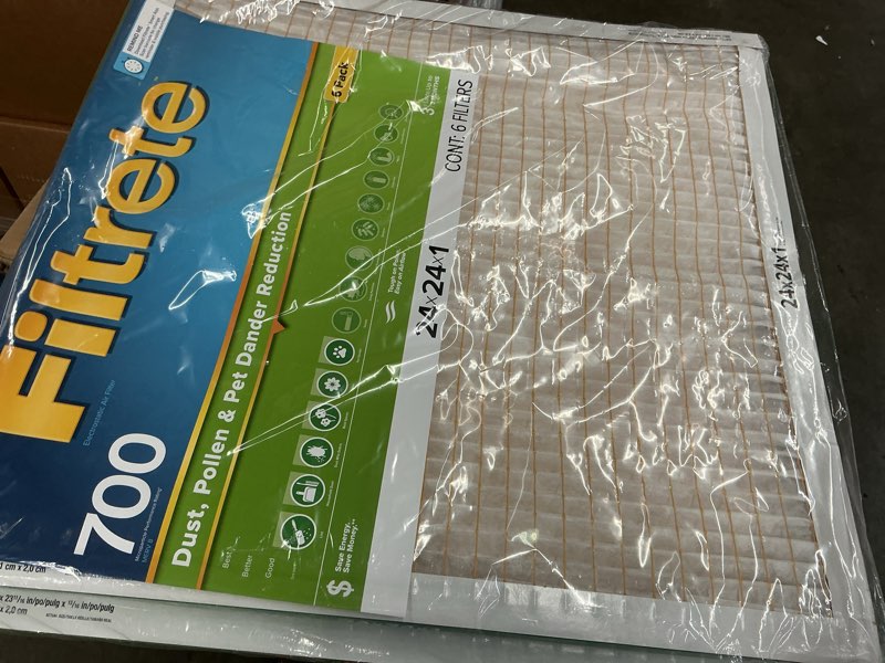 Condition photo showing Good Condition for filtrete 6pk 24''x24''x1'' mpr 700 merv 8 dust pollen and pet dander air filter