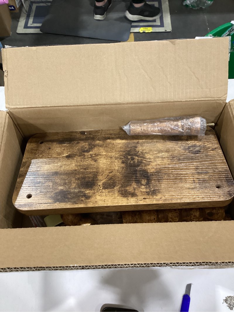 Condition photo showing As Is for Side Table, Small End Table with Storage Shelf, 3-Tier Small Coffee Tables for Living Room Bedroom Narrow Spaces(Rustic Brown)