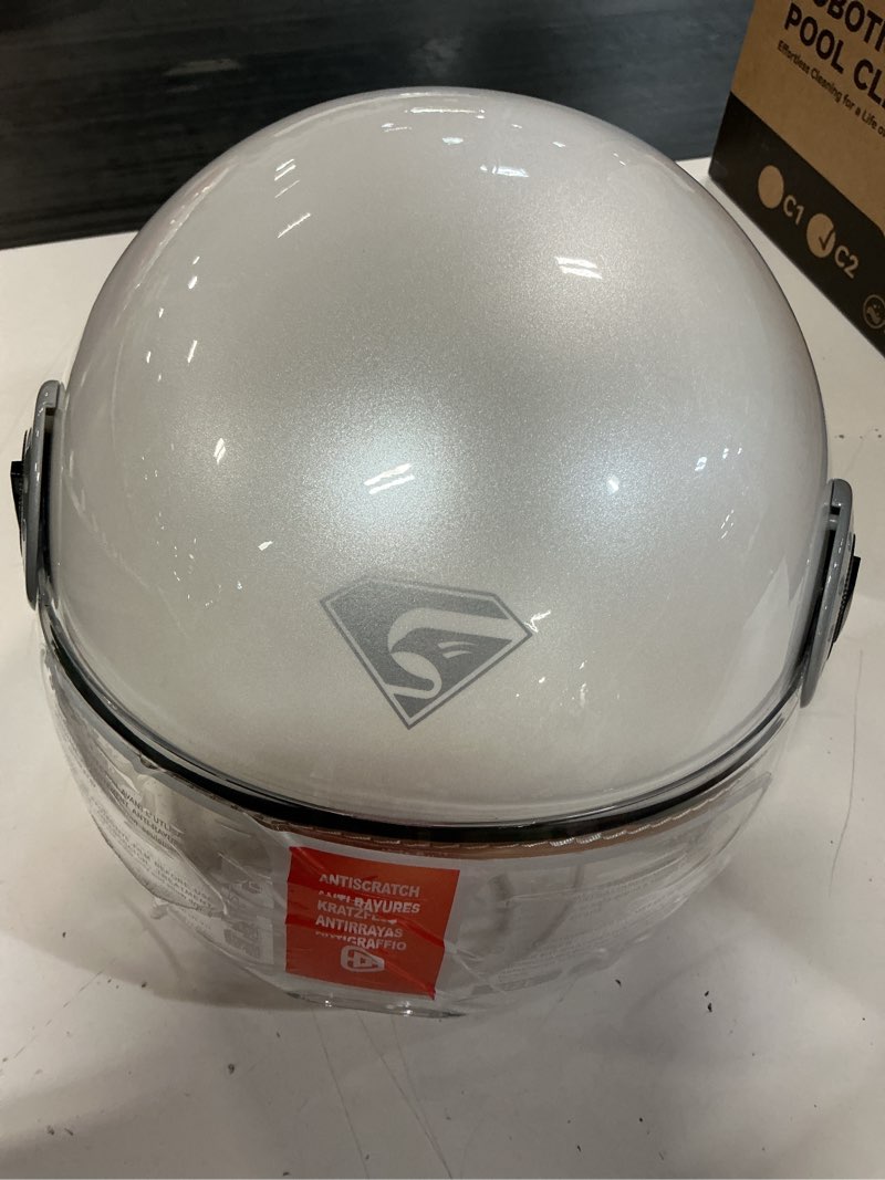 Condition photo showing Good Condition for kypara dot approved vintage open face motorcycle helmet with visor, retro half helmet for men & women (white rounds, l) large white rounds