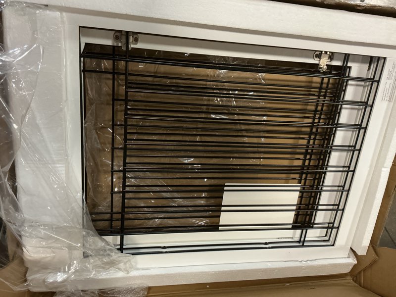 Condition photo showing Good Condition for spirich 96-inch extra wide 30-inches tall dog gate with door walk through, freestanding wire pet gate for the house, doorway, stairs, pet puppy safety fence, support feet included (white) white ?4 panels with door?96"w x 30"h