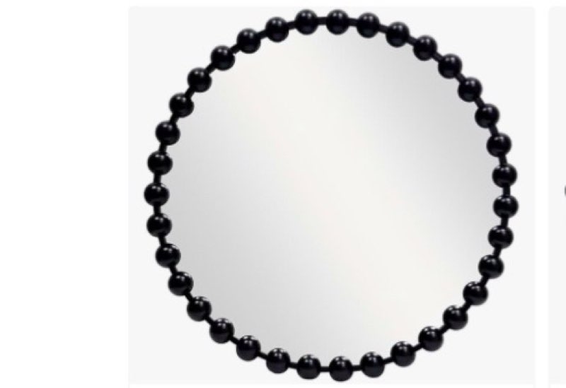 ALIBudda Round Black Mirror 30'', Beaded Mirror for Wall, Spherical Frame Large Circle Mirror for Ba