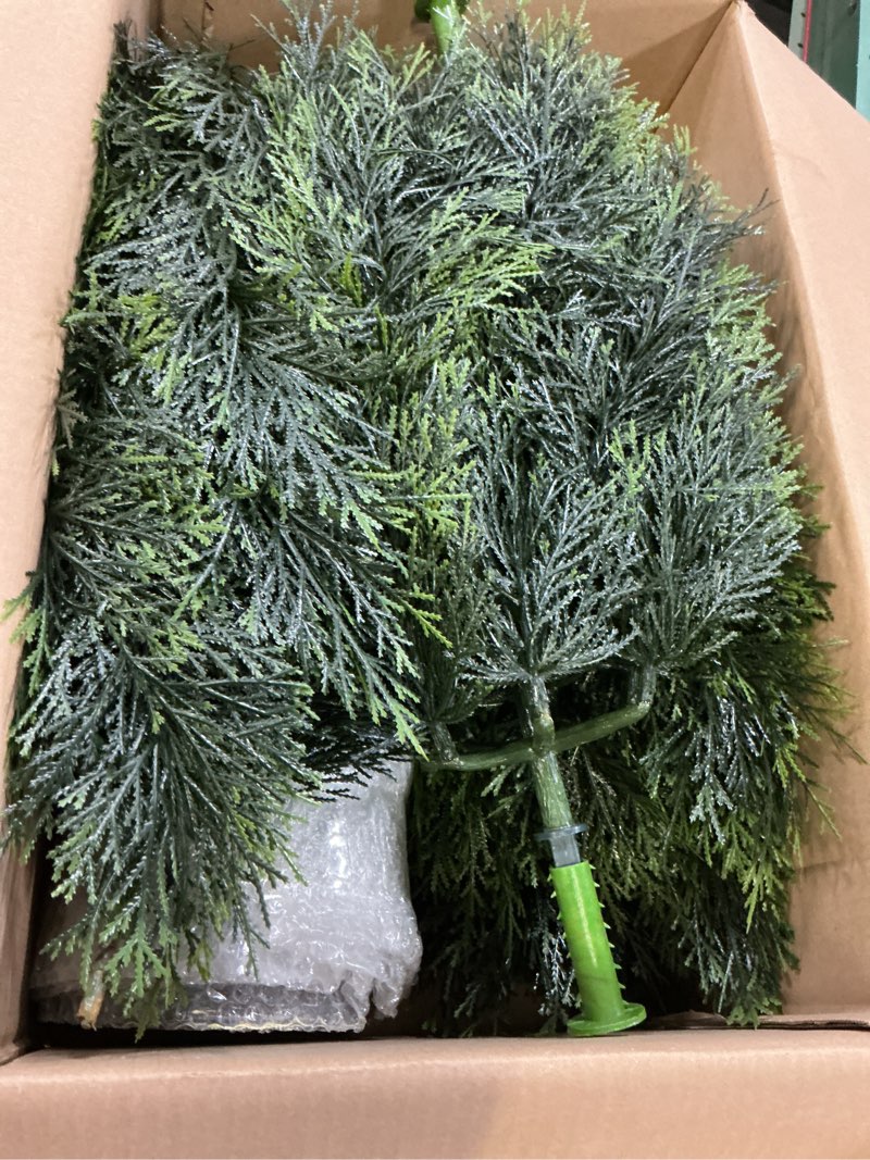 Condition photo showing Good Condition for artificial cedar topiary trees, uv protection for longer life 4ft outdoor shrub potted plant, faux cedar tree pine tree in nursery planter,indoor outdoor front porch décor 2pcs