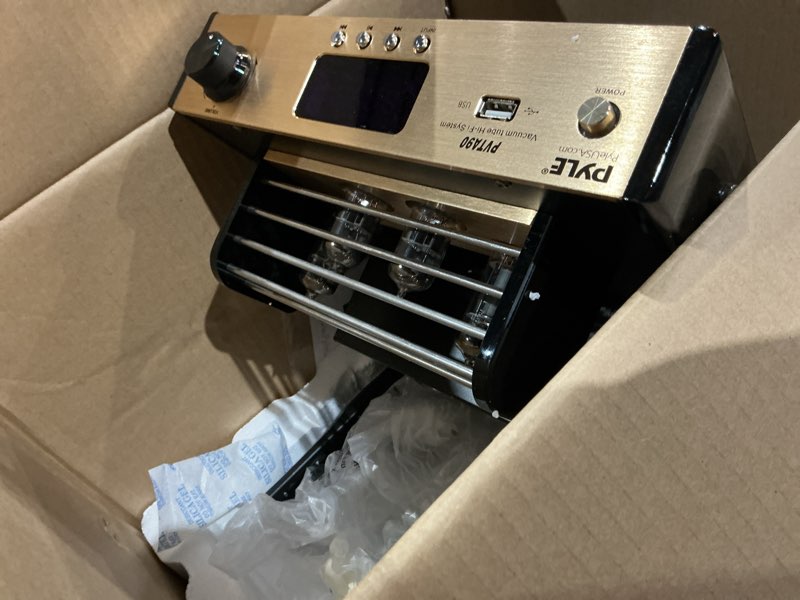Condition photo showing Good Condition for pyle bluetooth tube amplifier receiver - 500w home theater audio desktop stereo vacuum tube hi-fi power amplifier receiver w/ 4 vacuum tubes, usb reader, cd/dvd input, subwoofer output black tube amplifier