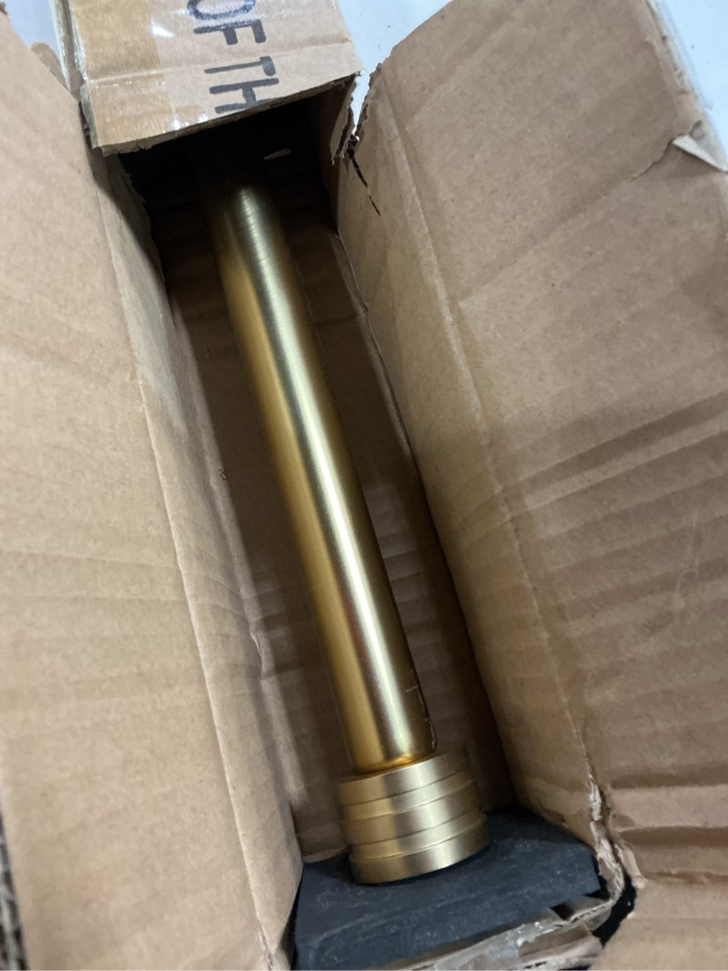 Condition photo showing Good Condition for single curtain rods 28-48 inches,1 inch heavy duty adjustable window drapery rod, modern round decorative windows curtains rods, brushed gold brushed gold 28-48"
