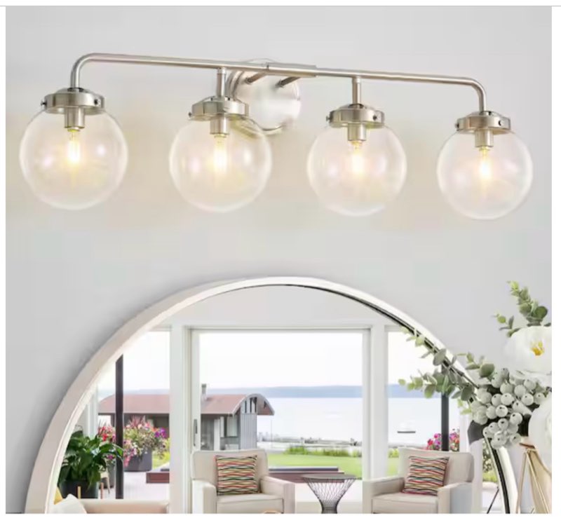 Modern 30.71 in. 4-Light Nickel Bathroom Vanity Light with Clear Glass Shades, Suitable Bathrooms, Powder Rooms, etc.