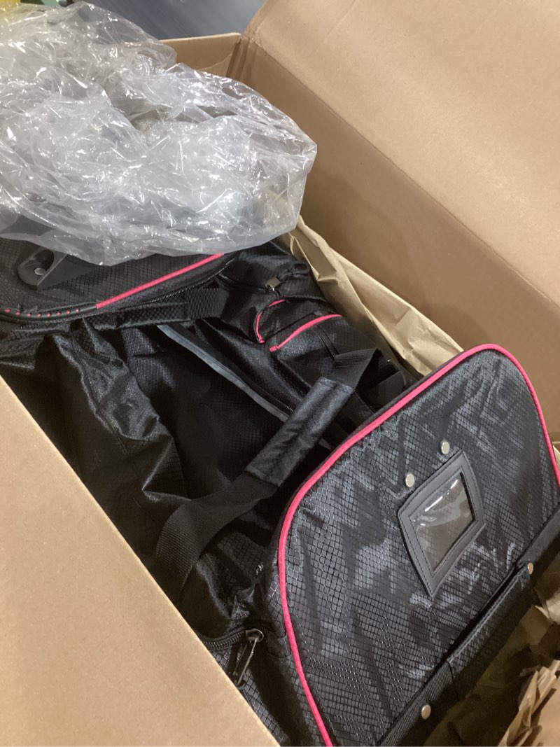 Condition photo showing Good Condition for Ecogear Dance Bag with Garment Rack, 28 Inch Rolling Duffel Ideal for Dance Competition & Travel, Wheeled Upright Luggage with Easy-assembly Lightweight Aluminum Clothes Rack, Black/Pink