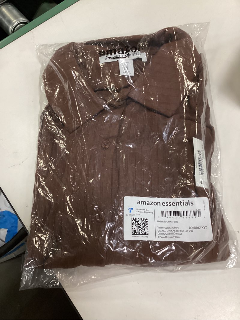 Condition photo showing New/Like New for Amazon Essentials womens Wide Rib Long Sleeve Button-up Collared Cardigan (Pants Sold Separately) XX-Large Chocolate