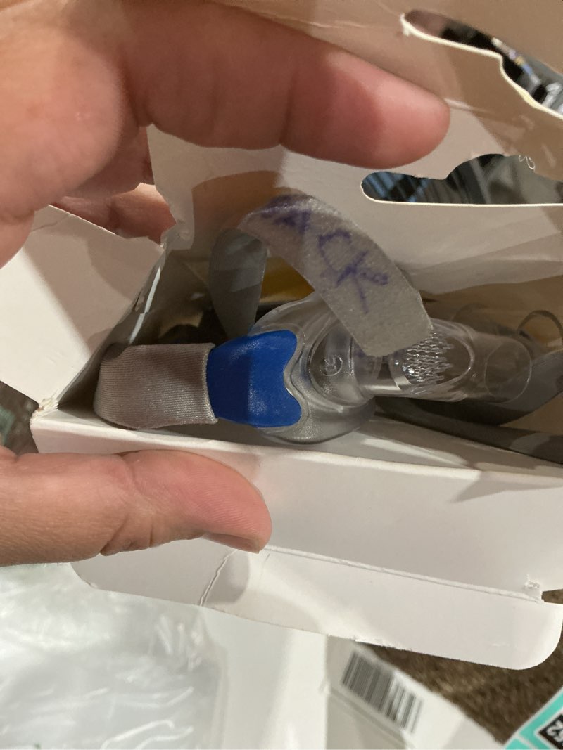 Condition photo showing As Is for cpap nasal pillow mask, nasal pillow set with detachable headgear, frame, tube and 3 different sizes of nasal pillows(s,m,l)