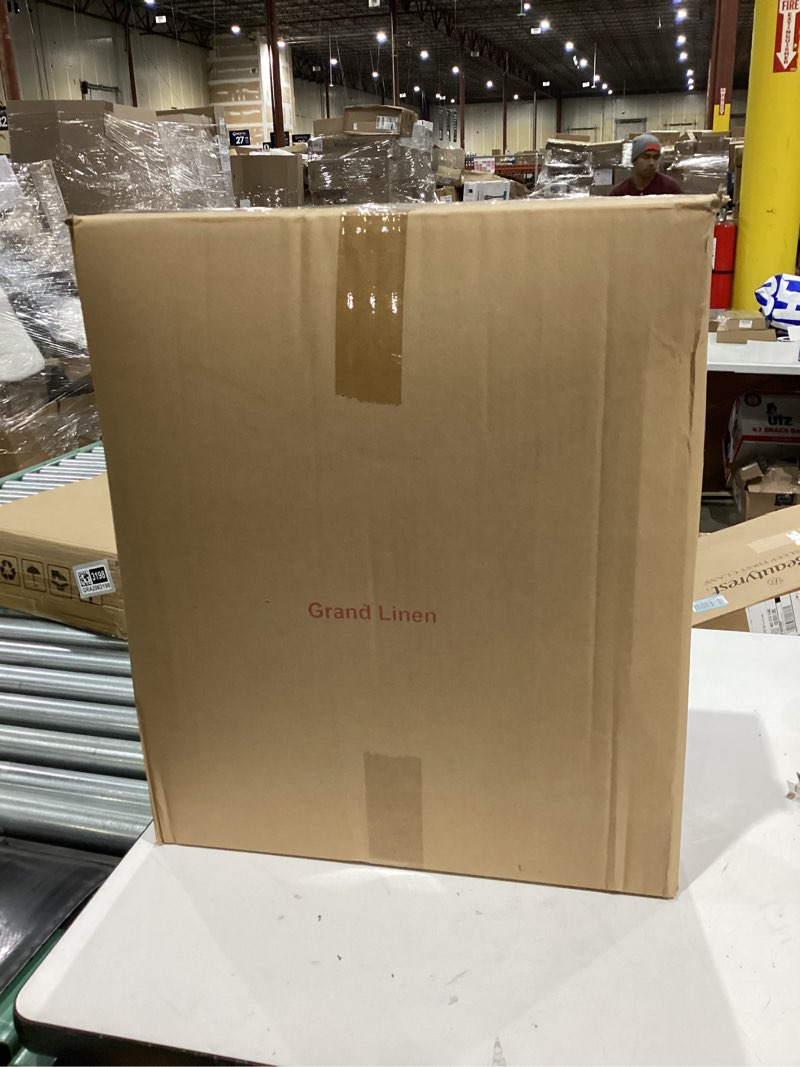 Condition photo showing New/Like New for Grand Linen 7 Piece Oversize Eggplant Purple Black Silver Stripe Chenille Comforter Set 106" X 94" King Size Bedding