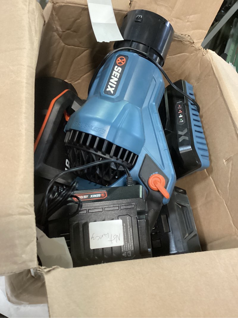 Condition photo showing As Is for SENIX Leaf Blower Cordless, 60V Max 1300W Brushless Electric Leaf Blowers, 810 CFM & 170 MPH, Stepless Speed, Cruise Control, 60V 4.0Ah Battery & Charger Included,Blowers for Lawn Care, Yard, Garden 810 CFM with 4.0Ah Battery