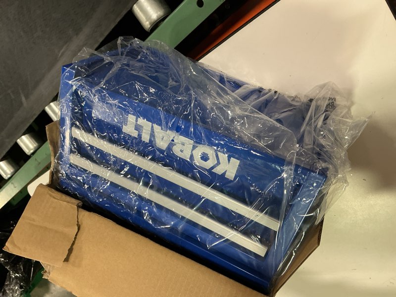 Condition photo showing As Is for Kobalt Portable Mini Toolbox 10.83-in W x 5.91-in H x 5.91-in D 2 -Drawer Blue Steel Tool Box