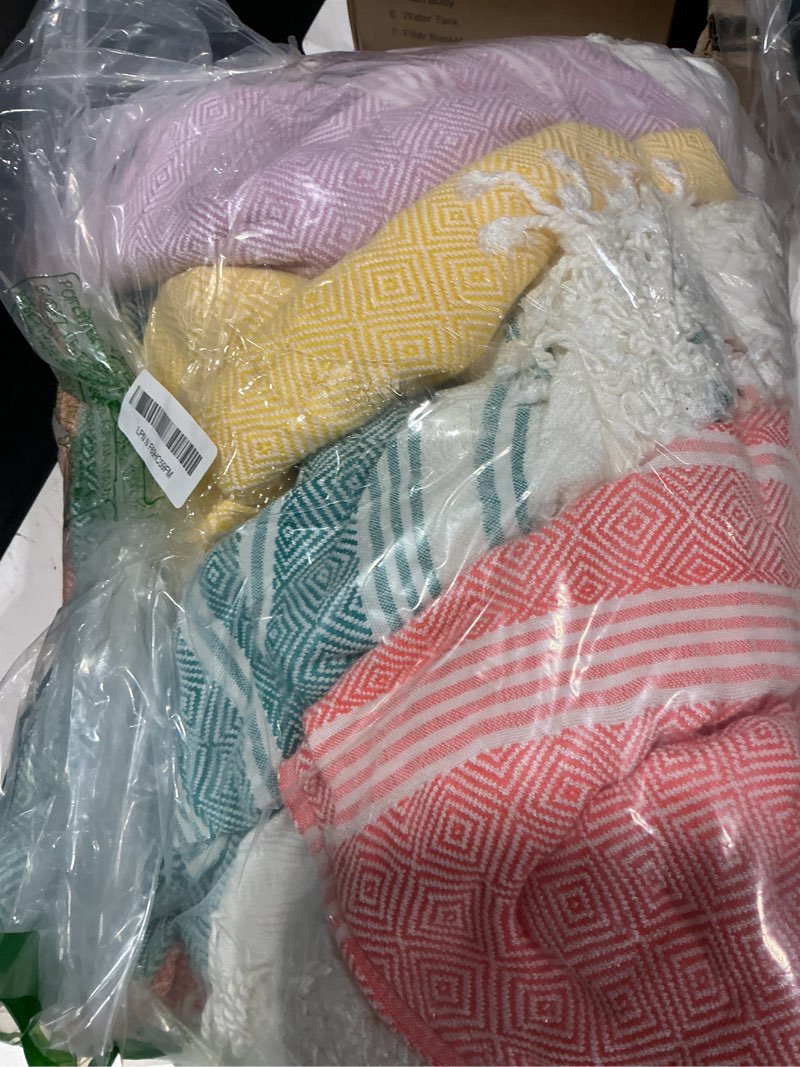 Condition photo showing New/Like New for genovega 6 packs oversized turkish beach towels set bulk 74"x38" extra large quick dry sand free light swim bath camping pool towel travel blanket essentials cruise accessories adult vacation stuff coral green blue pink orange yellow