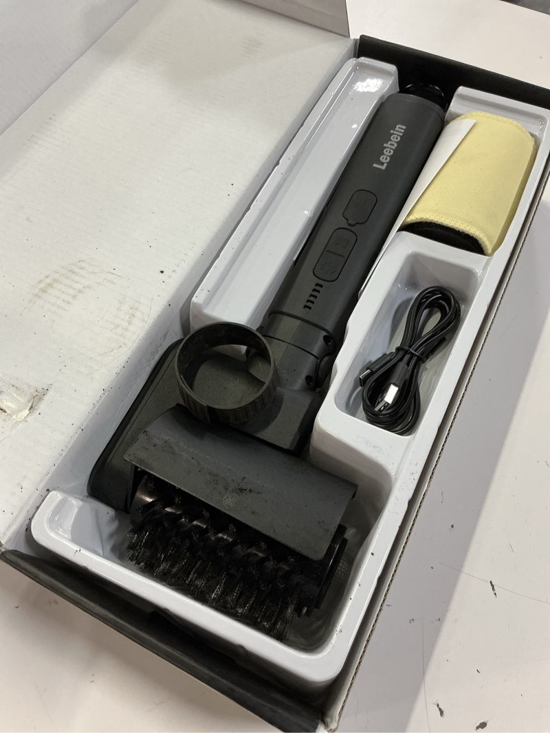 Condition photo showing As Is for leebein electric grill brush for outdoor, 2026 upgraded bbq grill cleaner with 3 heads, 3-speed & angle adjust cordless rotary grill brush, 150mins runtime grill cleaning brush for barbecue grates black