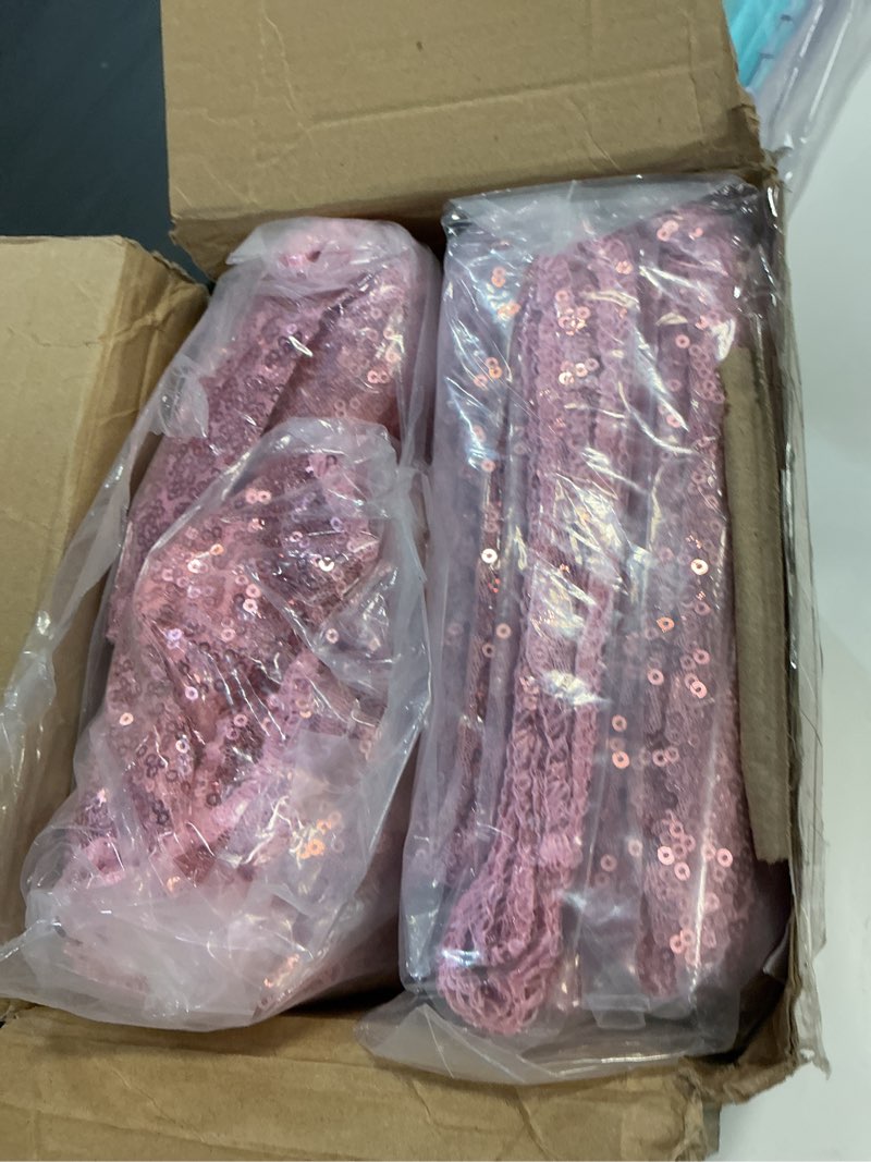 Condition photo showing Good Condition for newwiee 54 pcs pink sequin chair sashes and table runners, 48 sequin chair bows, 6 glitter table runners for birthday party wedding banquet holiday decorations