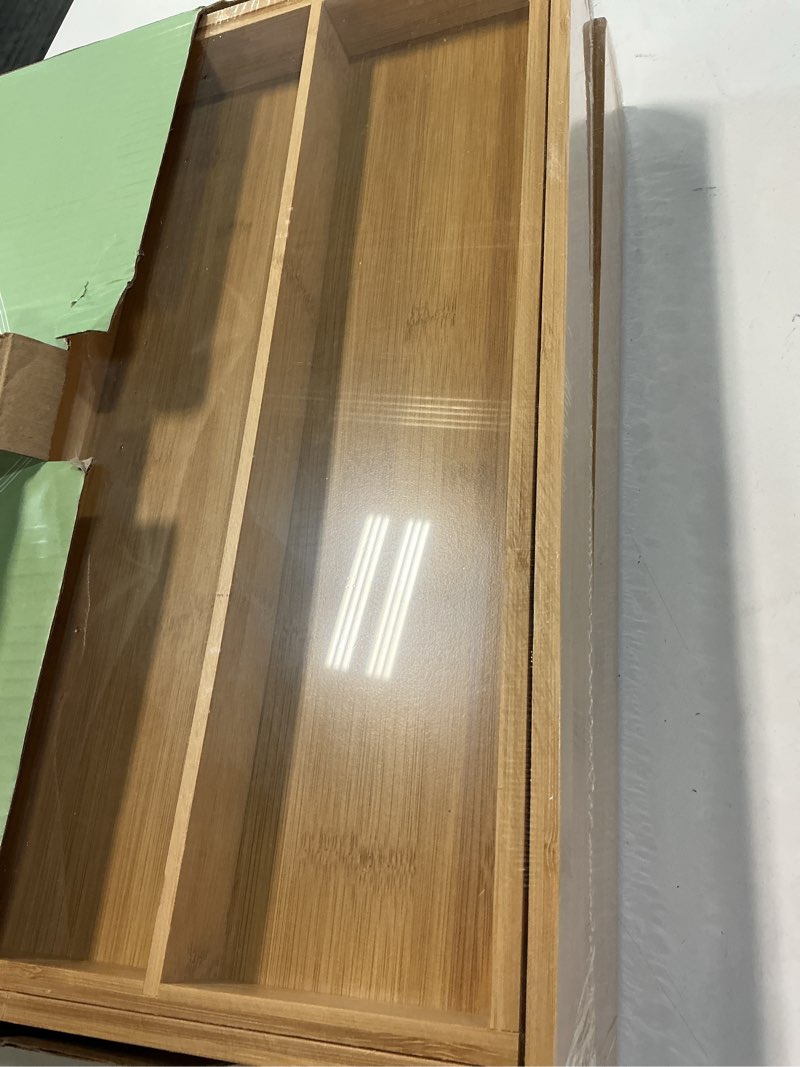 Condition photo showing New/Like New for bamboo drawer organizer, 2 pack - expandable silverware organizer & utensil drawer organizer, cutlery tray with dividers, 7-9 slots - premium kitchen organizer for utensils & flatware (natural) natural combo 2 pack